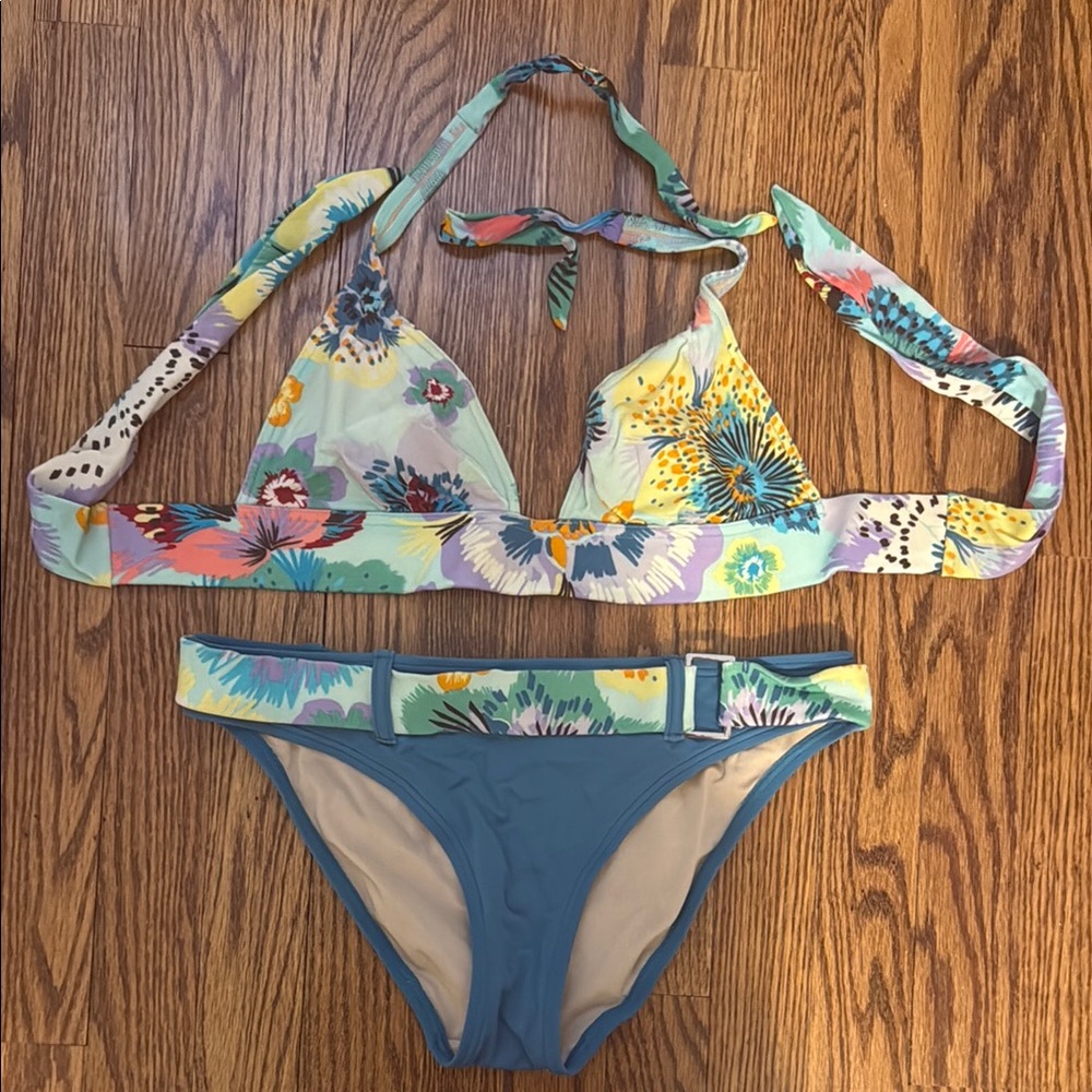 Floral Bikini Set with Blue Bottoms